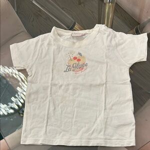 Bonpoint White Short Sleeve Tee with 'La Glace' Ice Cream Graphic